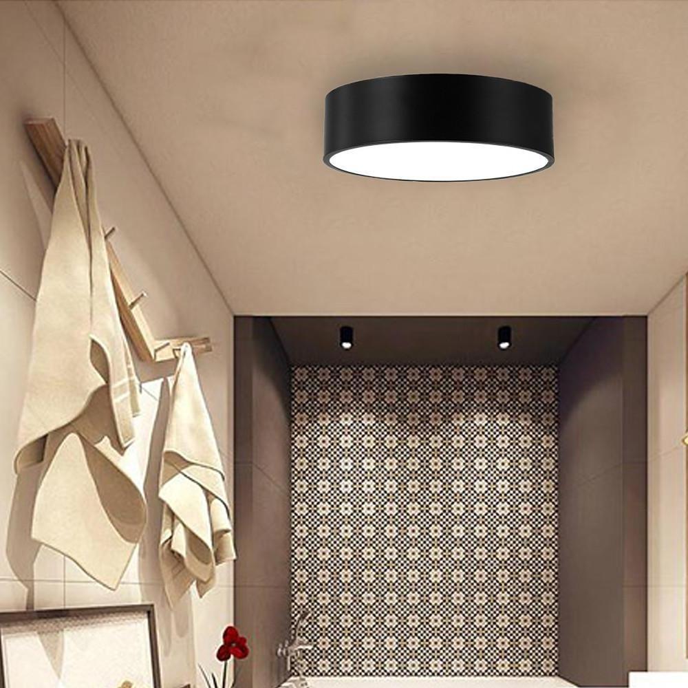 Cylindrical LED Flush-Mount Ceiling Light — Black Metal, 9" Diameter, Three-Step Dimming (3000K/4500K/6000K)