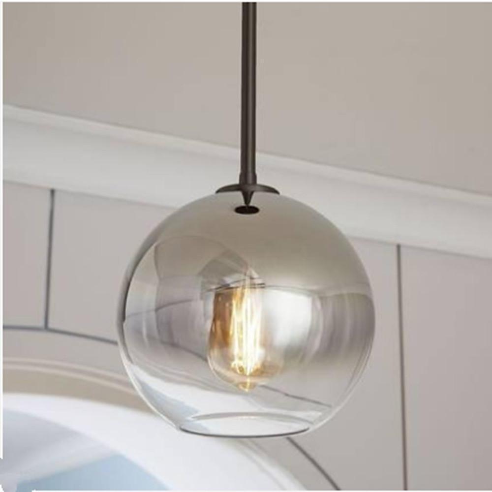 Industrial Globe Mini Pendant — Gradient Glass, Metal, 1-Light E27, 8" Diameter