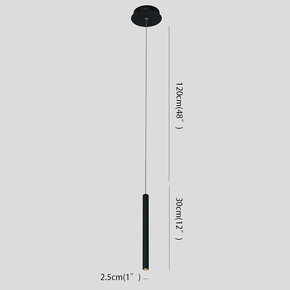 Slim Cylindrical Mini Pendant — Black Aluminum, Integrated LED Downlight, 5W, 1-Light