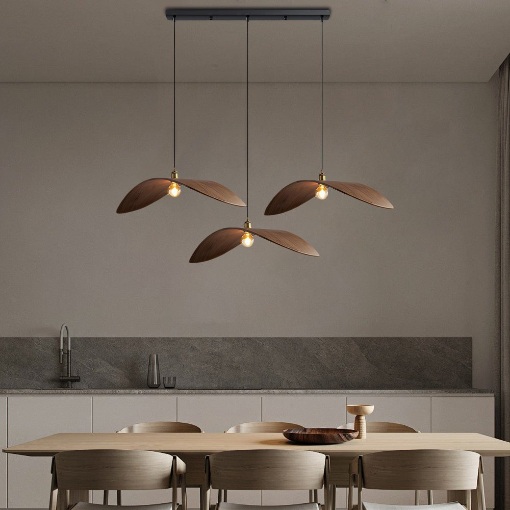 Leaf Curve Wabi-Sabi Pendant Light — Walnut Wood, 3000K Warm White, 1-, 2-, or 3-Light