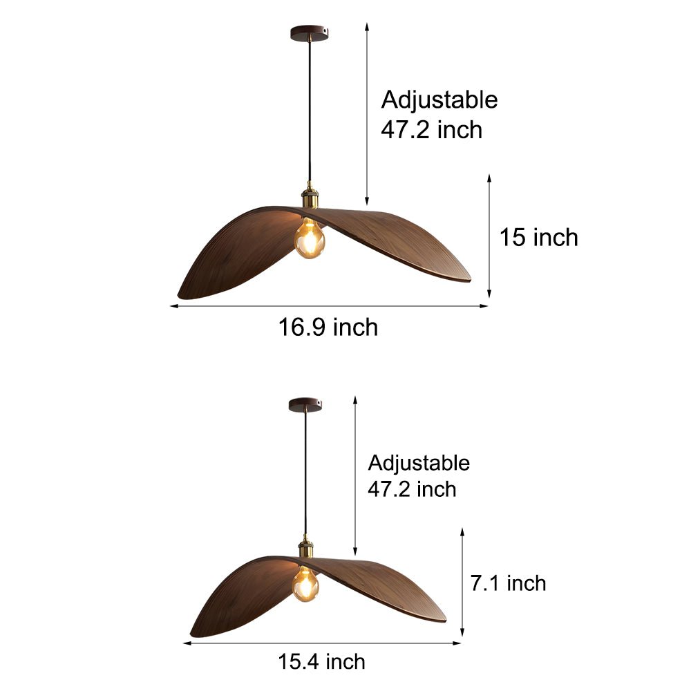 Leaf Curve Wabi-Sabi Pendant Light — Walnut Wood, 3000K Warm White, 1-, 2-, or 3-Light