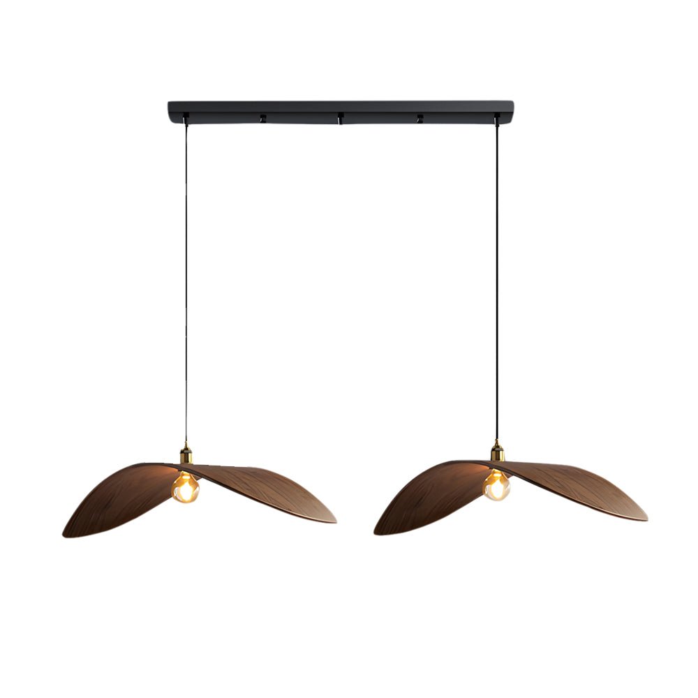 Leaf Curve Wabi-Sabi Pendant Light — Walnut Wood, 3000K Warm White, 1-, 2-, or 3-Light