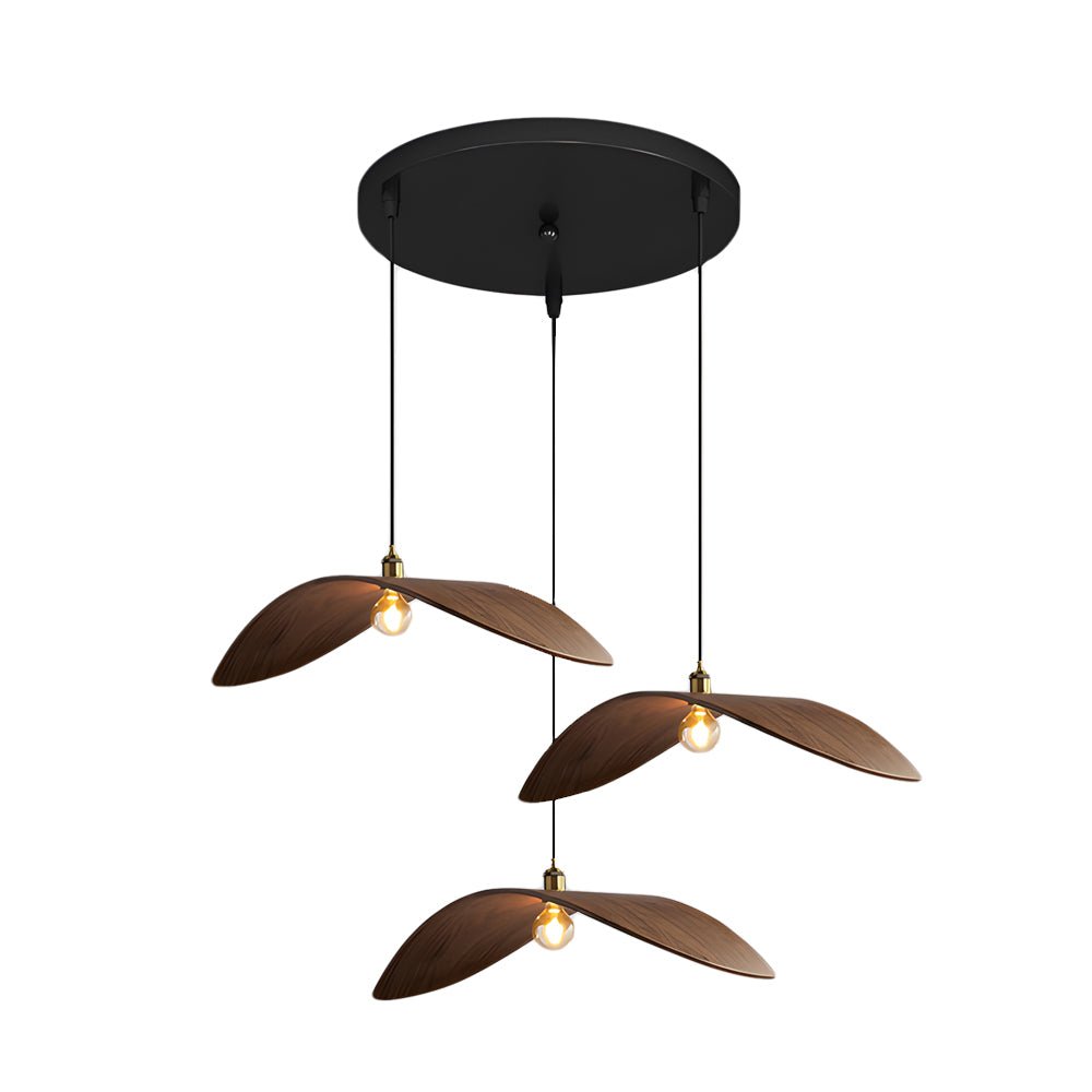 Leaf Curve Wabi-Sabi Pendant Light — Walnut Wood, 3000K Warm White, 1-, 2-, or 3-Light