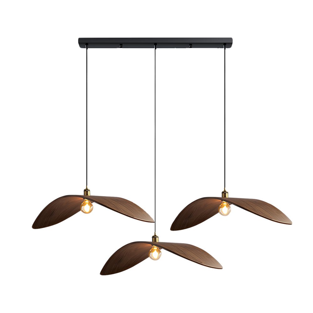 Leaf Curve Wabi-Sabi Pendant Light — Walnut Wood, 3000K Warm White, 1-, 2-, or 3-Light