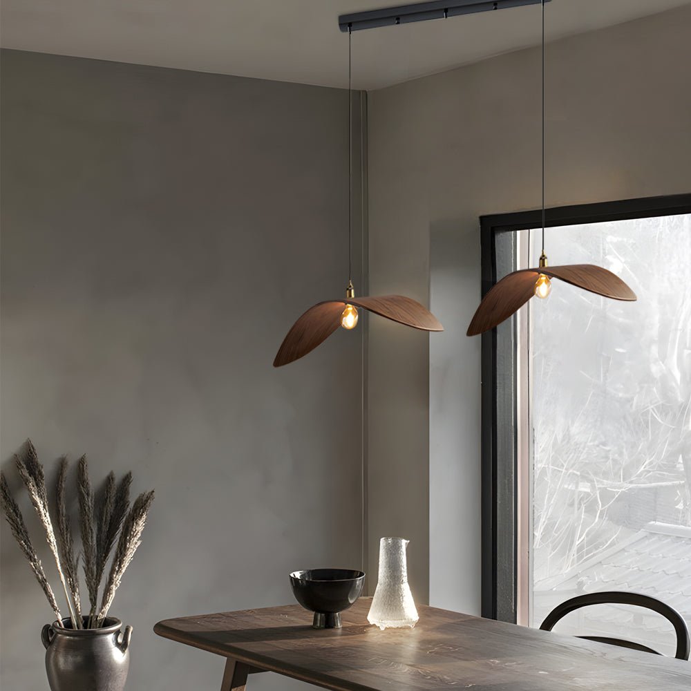 Leaf Curve Wabi-Sabi Pendant Light — Walnut Wood, 3000K Warm White, 1-, 2-, or 3-Light