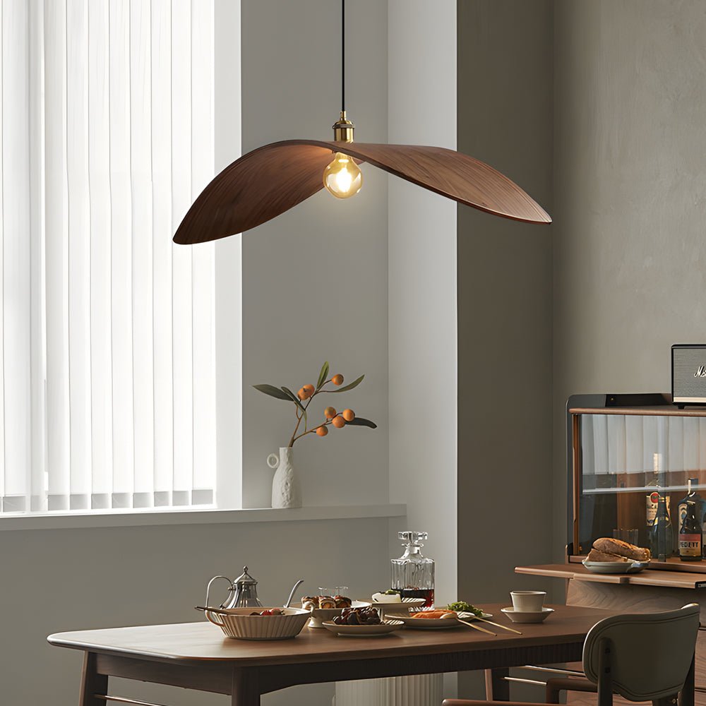 Leaf Curve Wabi-Sabi Pendant Light — Walnut Wood, 3000K Warm White, 1-, 2-, or 3-Light