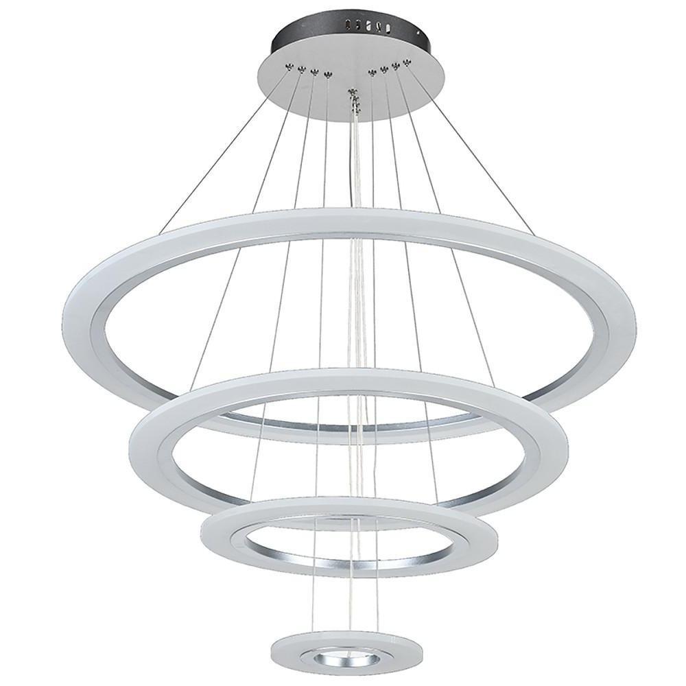 4-Ring Modern LED Chandelier — Metal and Acrylic, 31" Diameter, Adjustable Height