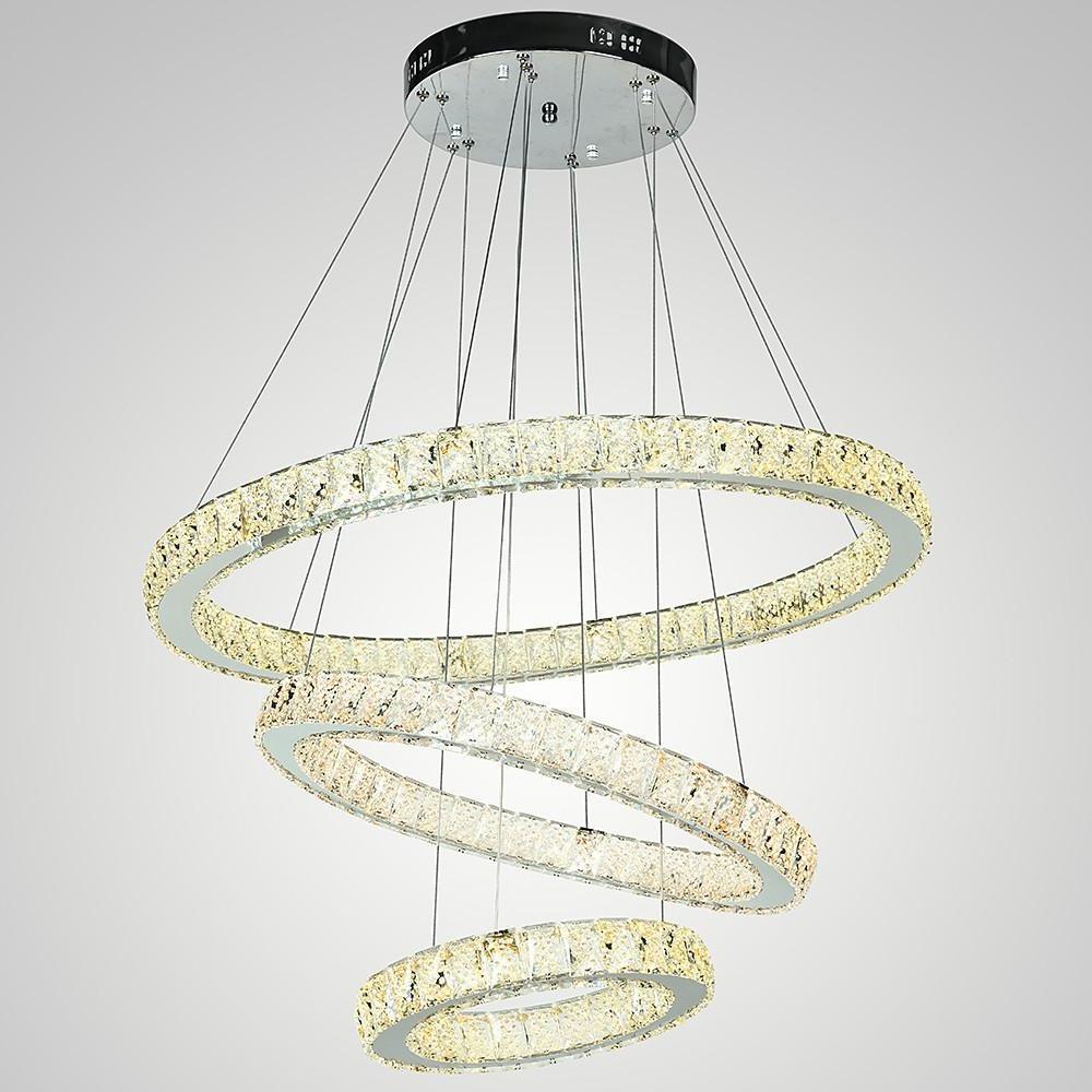 Geometric Circle Crystal Chandelier — Metal and Crystal, 67.5W LED, 28" Wide, 3000K–6000K