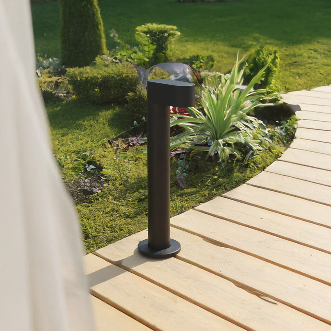 Modern LED Pathway Bollard Light — Sand-Black Aluminum, Transparent Glass, 3000K, IP65, 8W–16W, 350mm–800mm