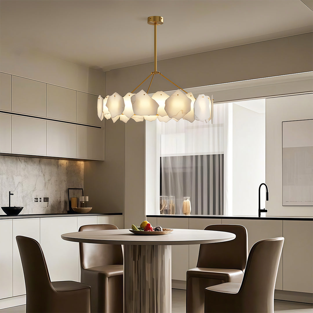 Cloud Stone LED Chandelier — Full Copper, Three-Color Dimming (3000K/4000K/6000K), Round & Rectangular