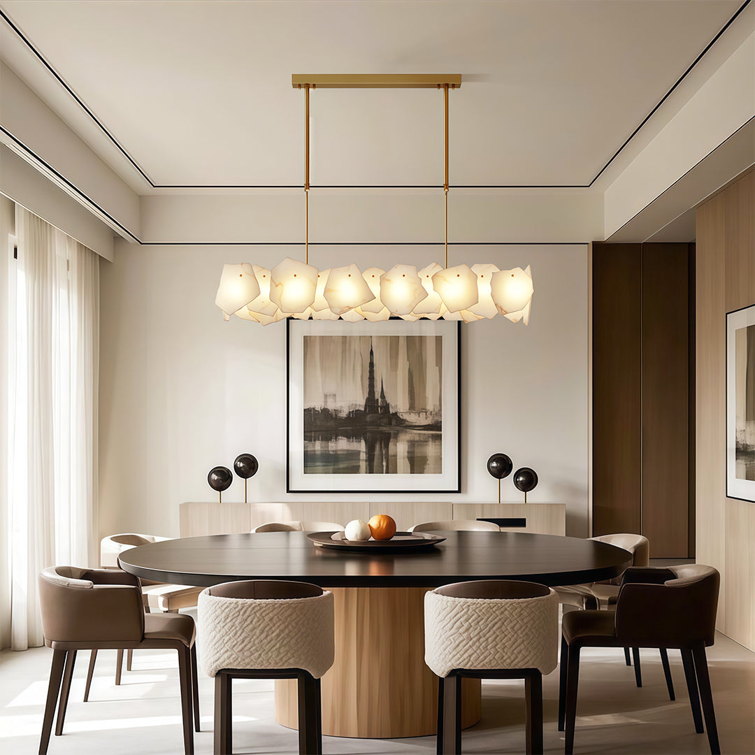 Cloud Stone LED Chandelier — Full Copper, Three-Color Dimming (3000K/4000K/6000K), Round & Rectangular