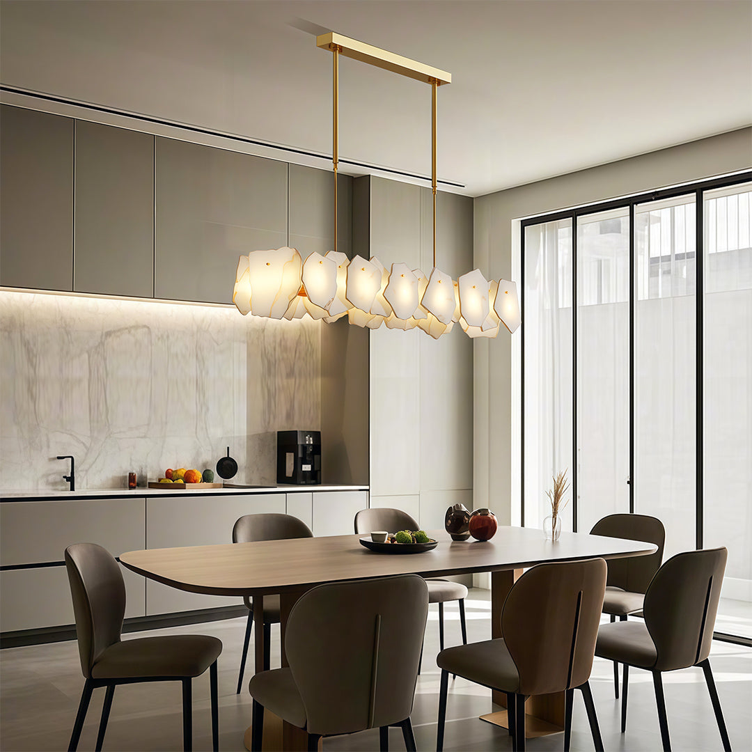Cloud Stone LED Chandelier — Full Copper, Three-Color Dimming (3000K/4000K/6000K), Round & Rectangular