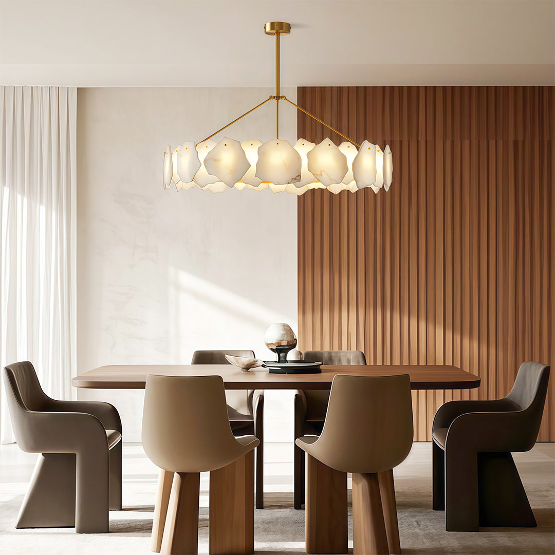 Cloud Stone LED Chandelier — Full Copper, Three-Color Dimming (3000K/4000K/6000K), Round & Rectangular