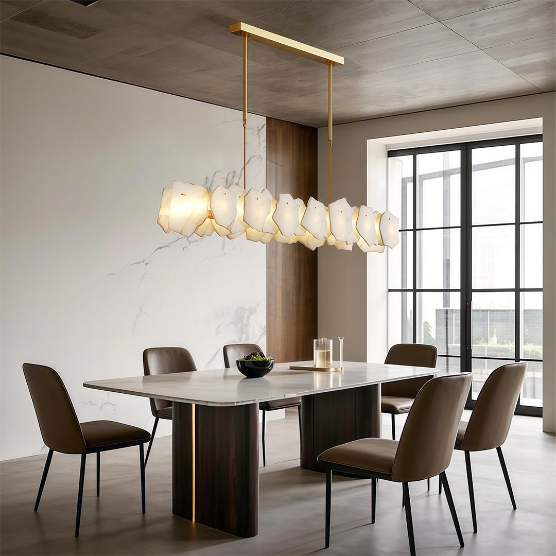 Cloud Stone LED Chandelier — Full Copper, Three-Color Dimming (3000K/4000K/6000K), Round & Rectangular