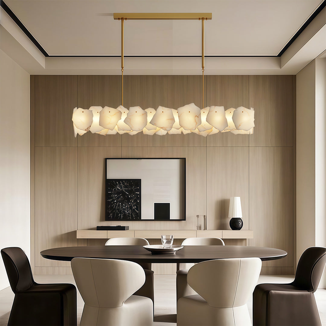 Cloud Stone LED Chandelier — Full Copper, Three-Color Dimming (3000K/4000K/6000K), Round & Rectangular