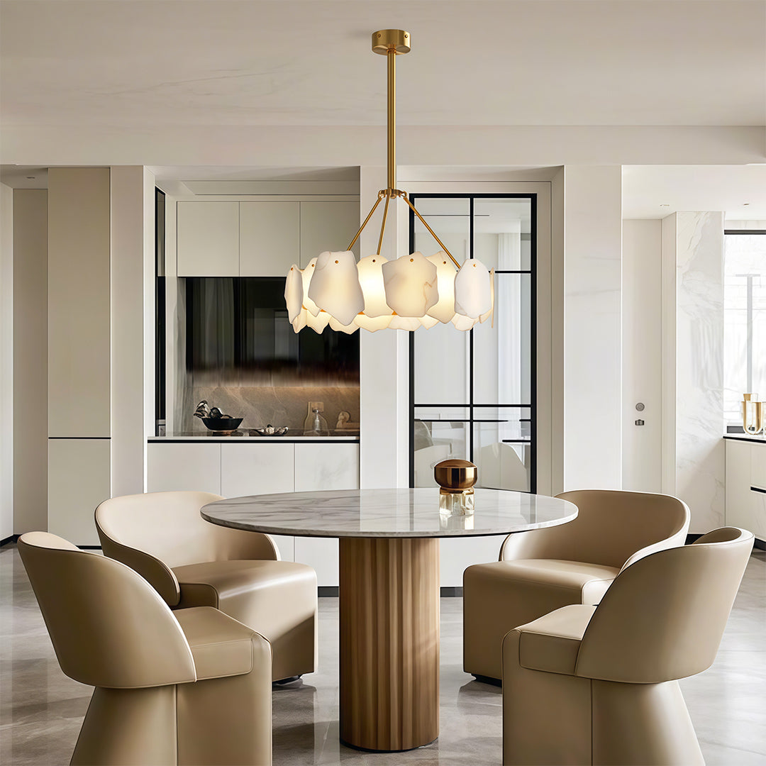 Cloud Stone LED Chandelier — Full Copper, Three-Color Dimming (3000K/4000K/6000K), Round & Rectangular