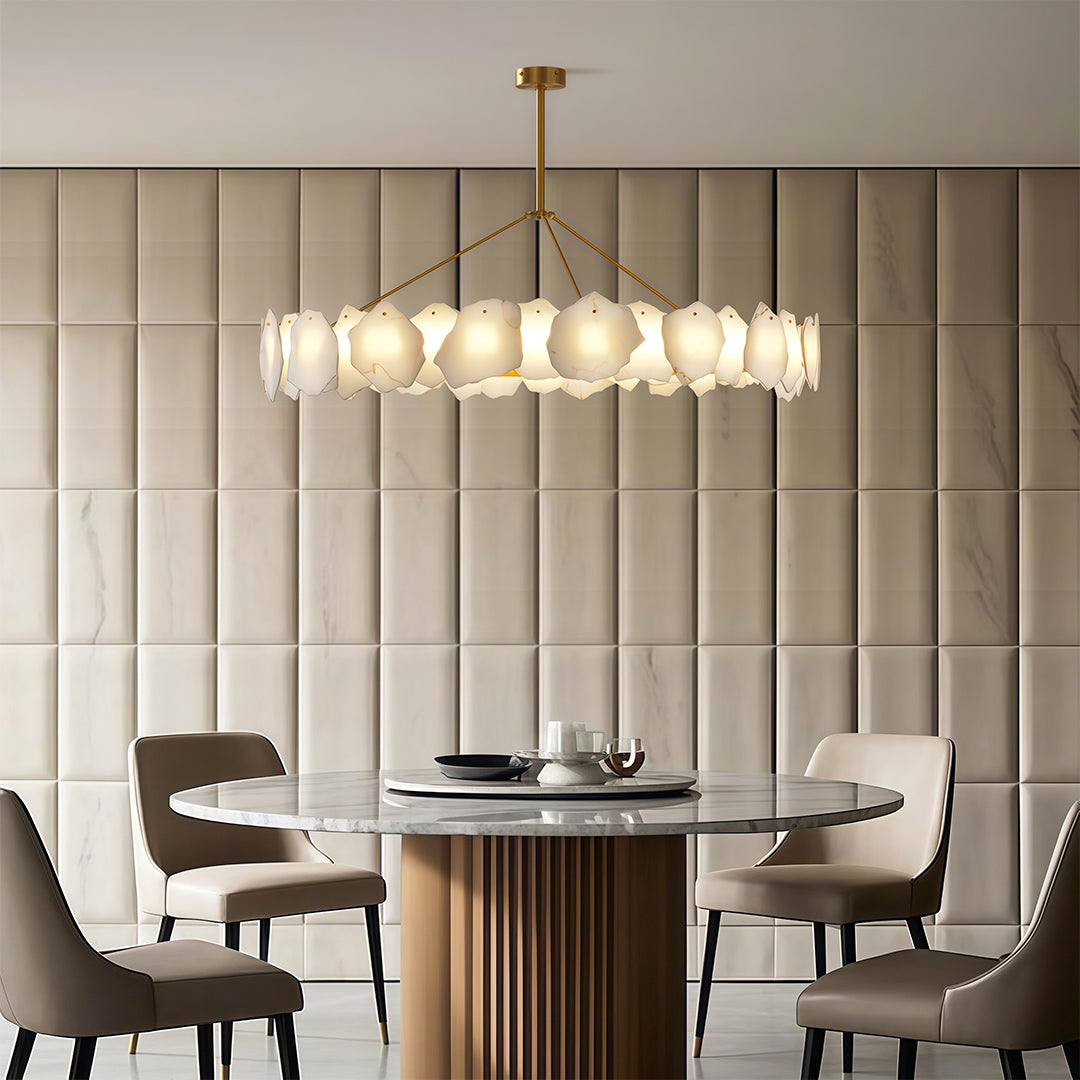 Cloud Stone LED Chandelier — Full Copper, Three-Color Dimming (3000K/4000K/6000K), Round & Rectangular