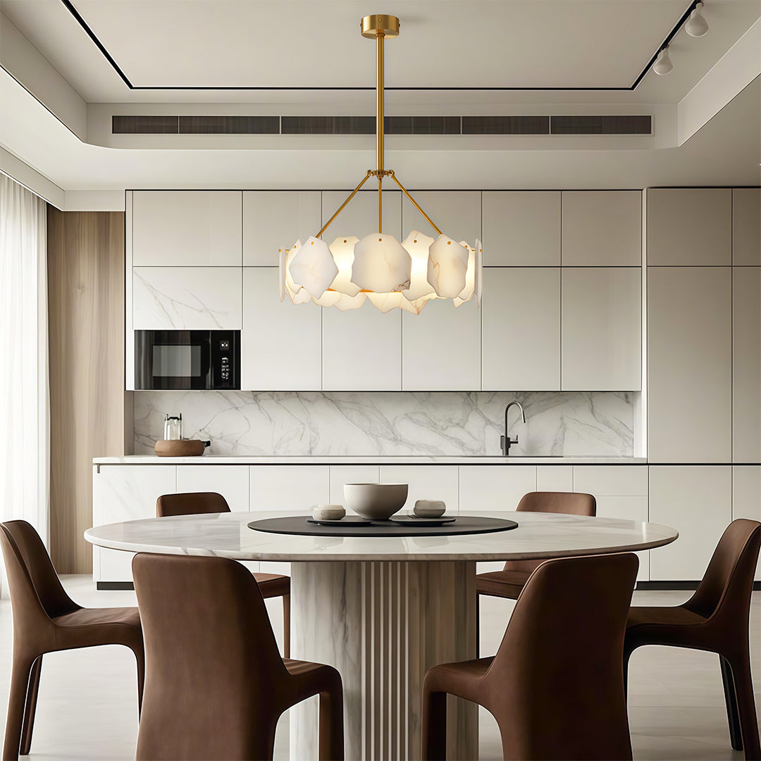 Cloud Stone LED Chandelier — Full Copper, Three-Color Dimming (3000K/4000K/6000K), Round & Rectangular