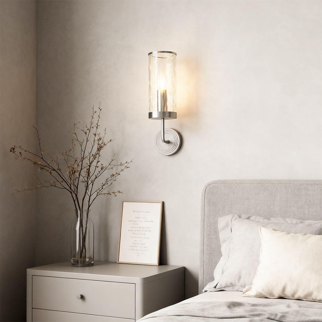 Minimalist Copper Wall Sconce — Transparent Glass Shade, E14, Hardwired, 4.72" × 15.35"