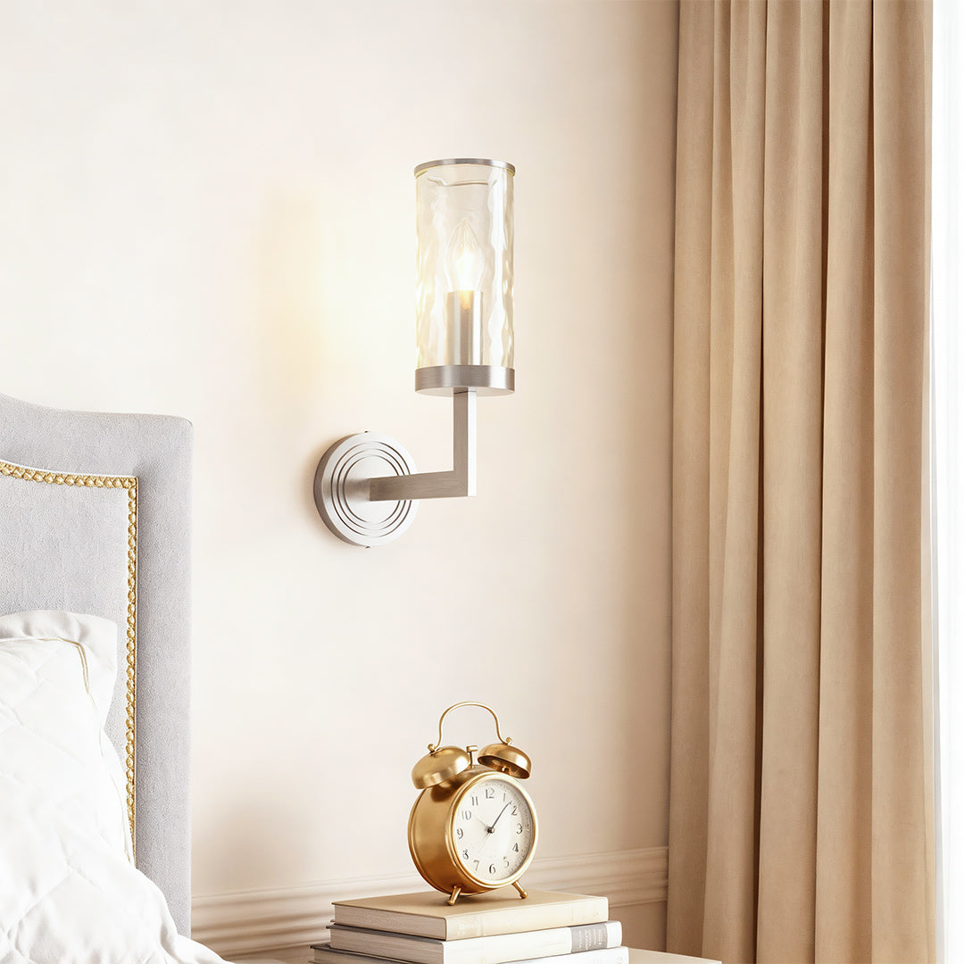 Minimalist Copper Wall Sconce — Transparent Glass Shade, E14, Hardwired, 4.72" × 15.35"