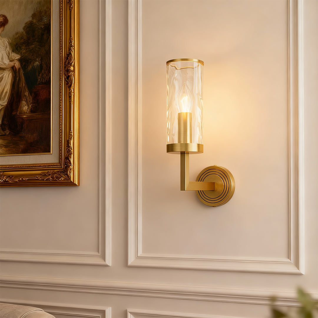 Minimalist Copper Wall Sconce — Transparent Glass Shade, E14, Hardwired, 4.72" × 15.35"