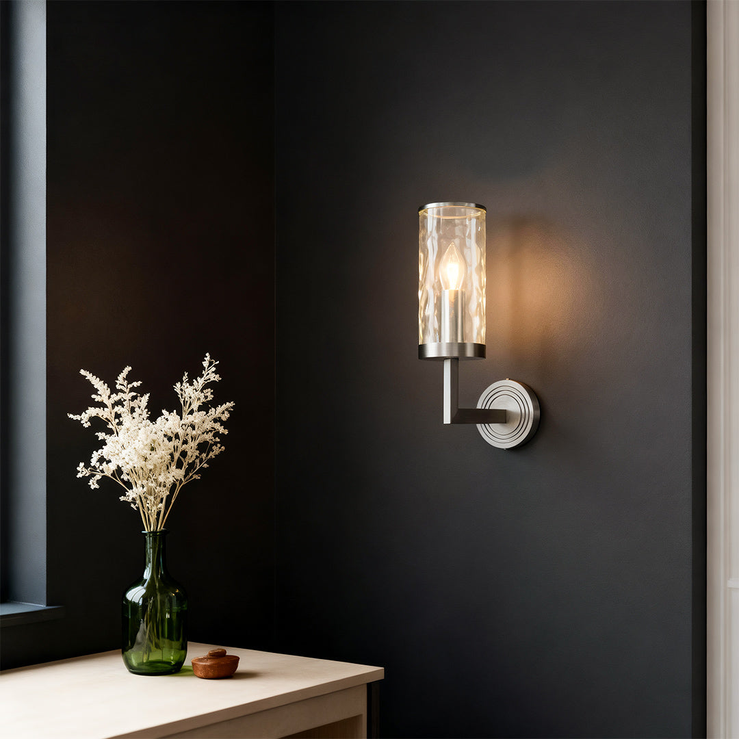 Minimalist Copper Wall Sconce — Transparent Glass Shade, E14, Hardwired, 4.72" × 15.35"