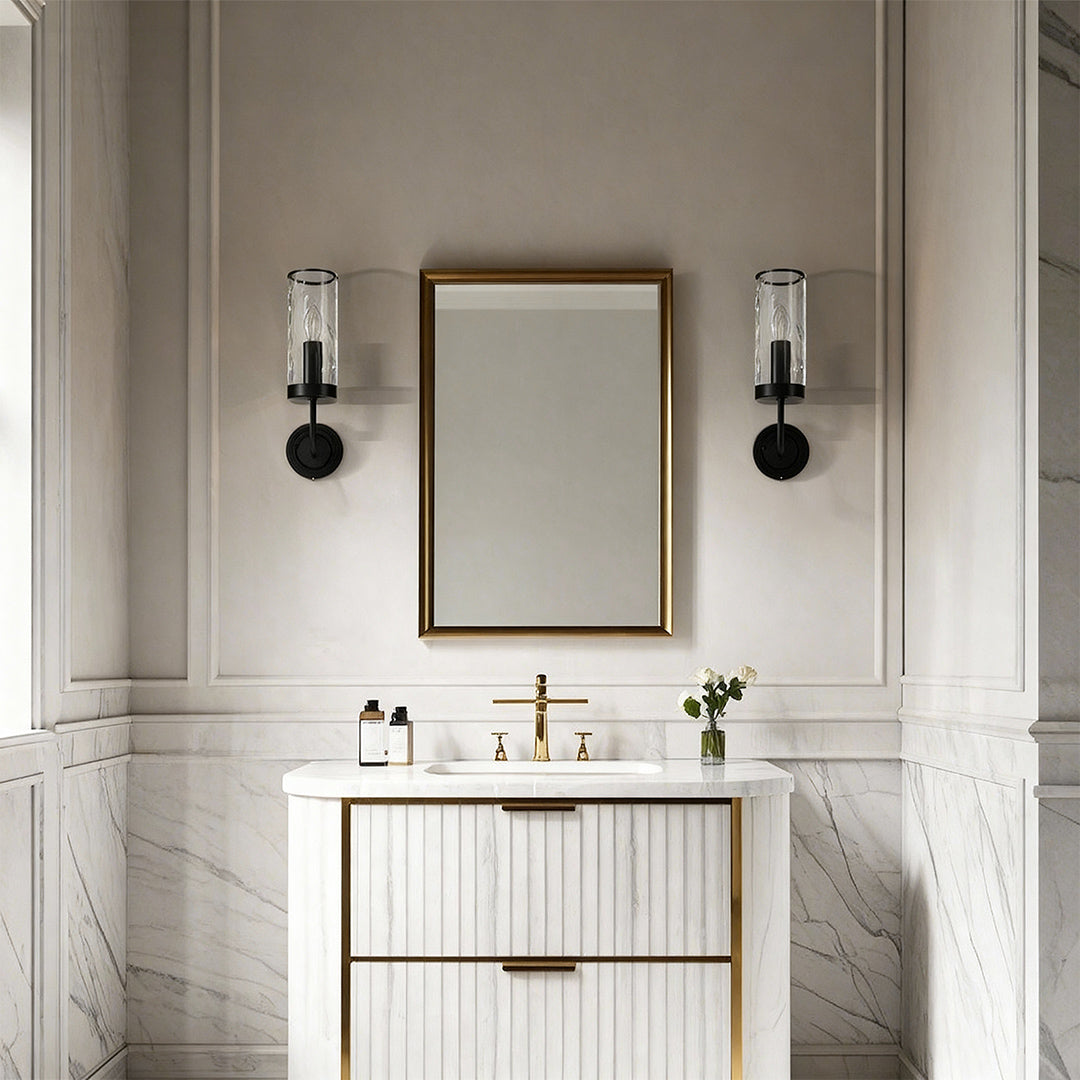Minimalist Copper Wall Sconce — Transparent Glass Shade, E14, Hardwired, 4.72" × 15.35"