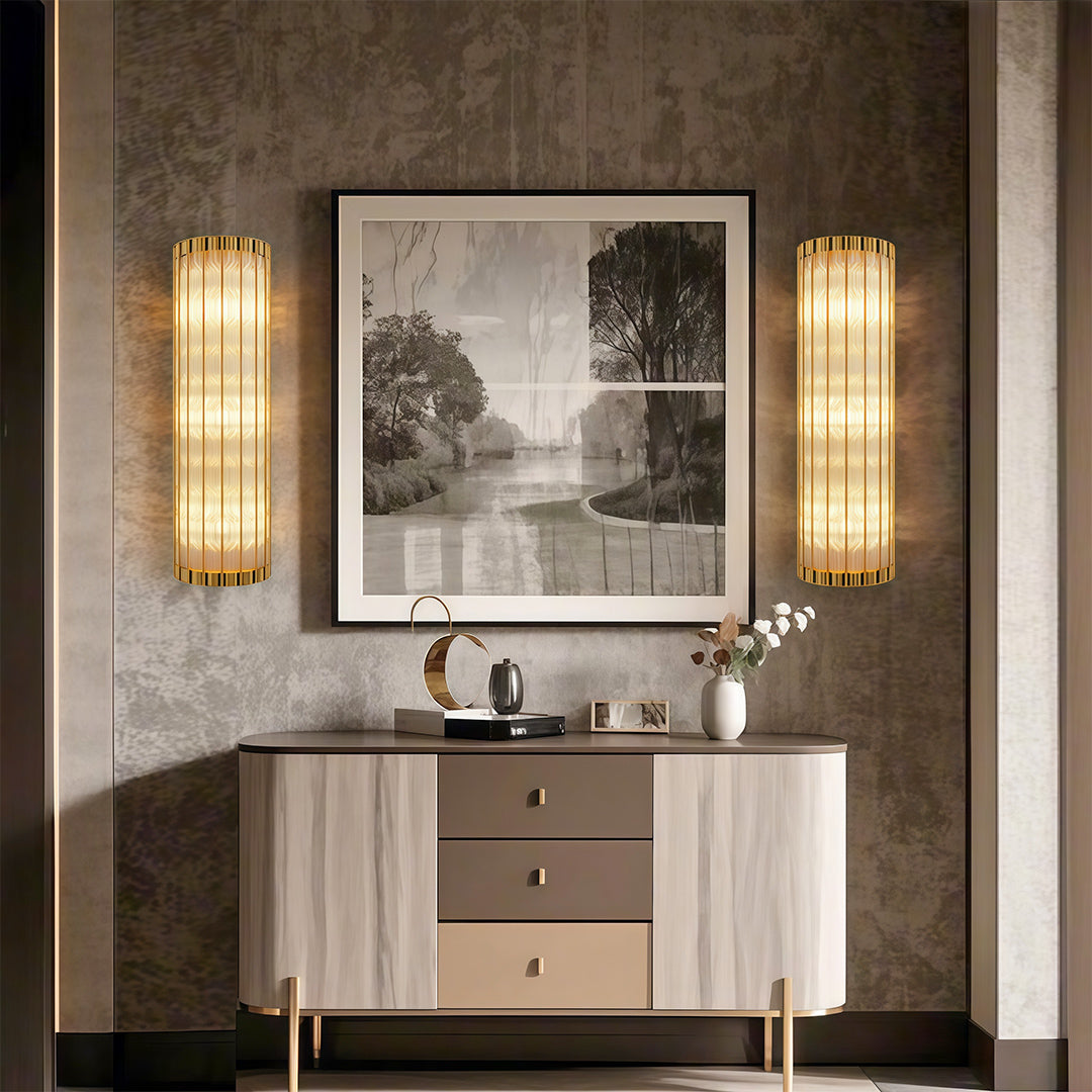 Linear Wall Sconce — Solid Brass and Glass, E14, Hardwired, 15.7" or 23.6"