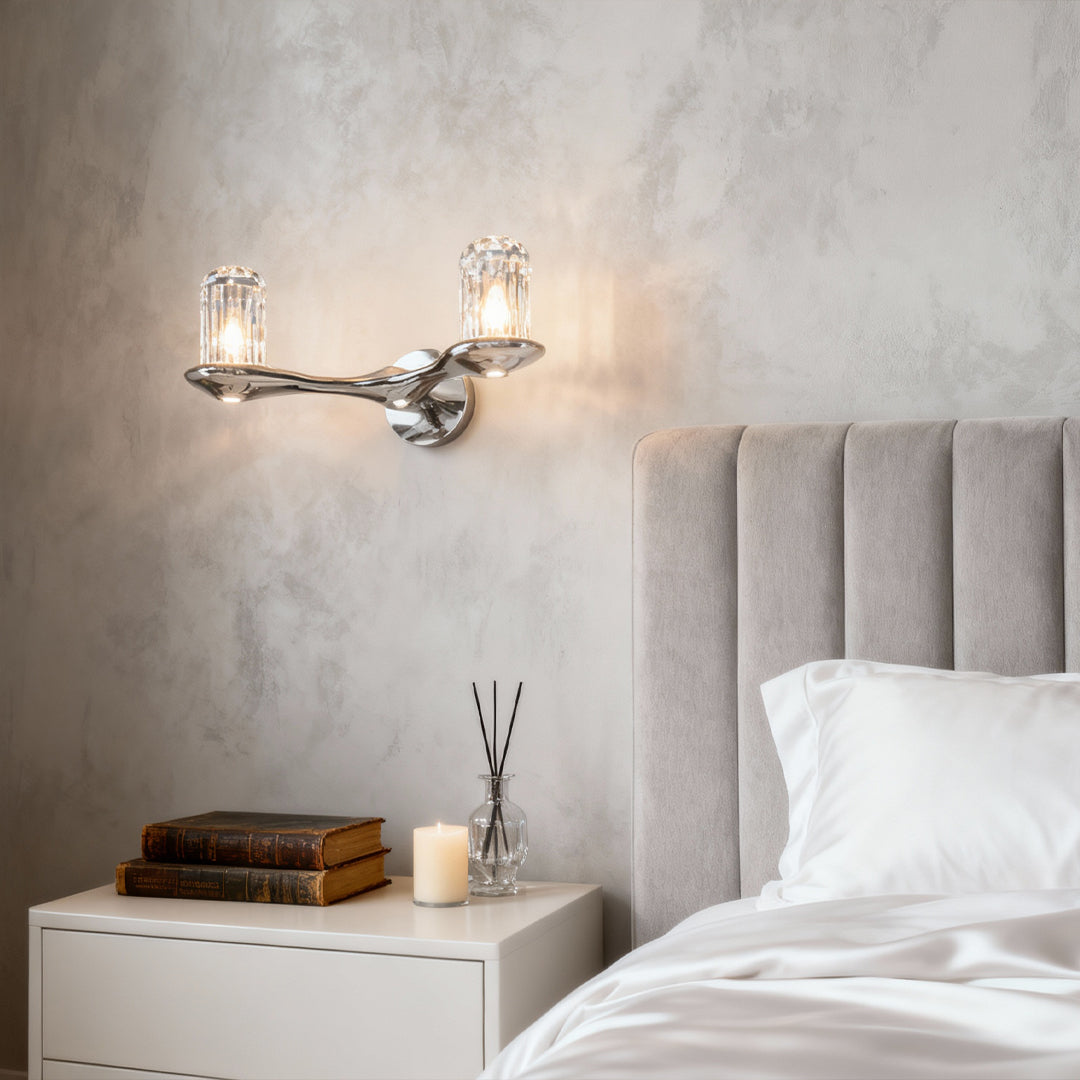 Minimalist Crystal Wall Sconce — Copper, Gold Finish, LED, Three-Color Dimming (3000K/4500K/6000K), Single or Double Head