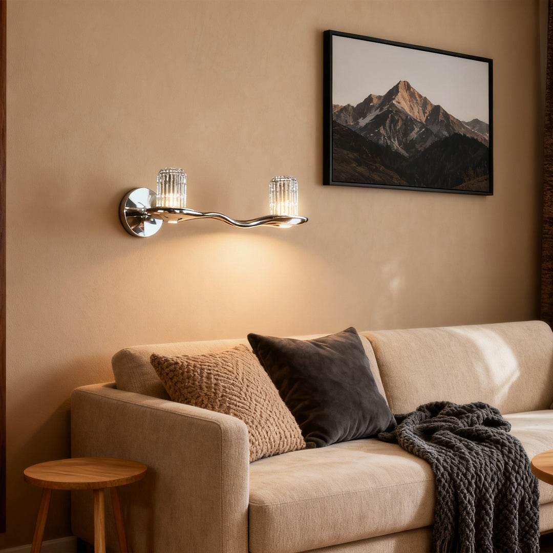 Minimalist Crystal Wall Sconce — Copper, Gold Finish, LED, Three-Color Dimming (3000K/4500K/6000K), Single or Double Head
