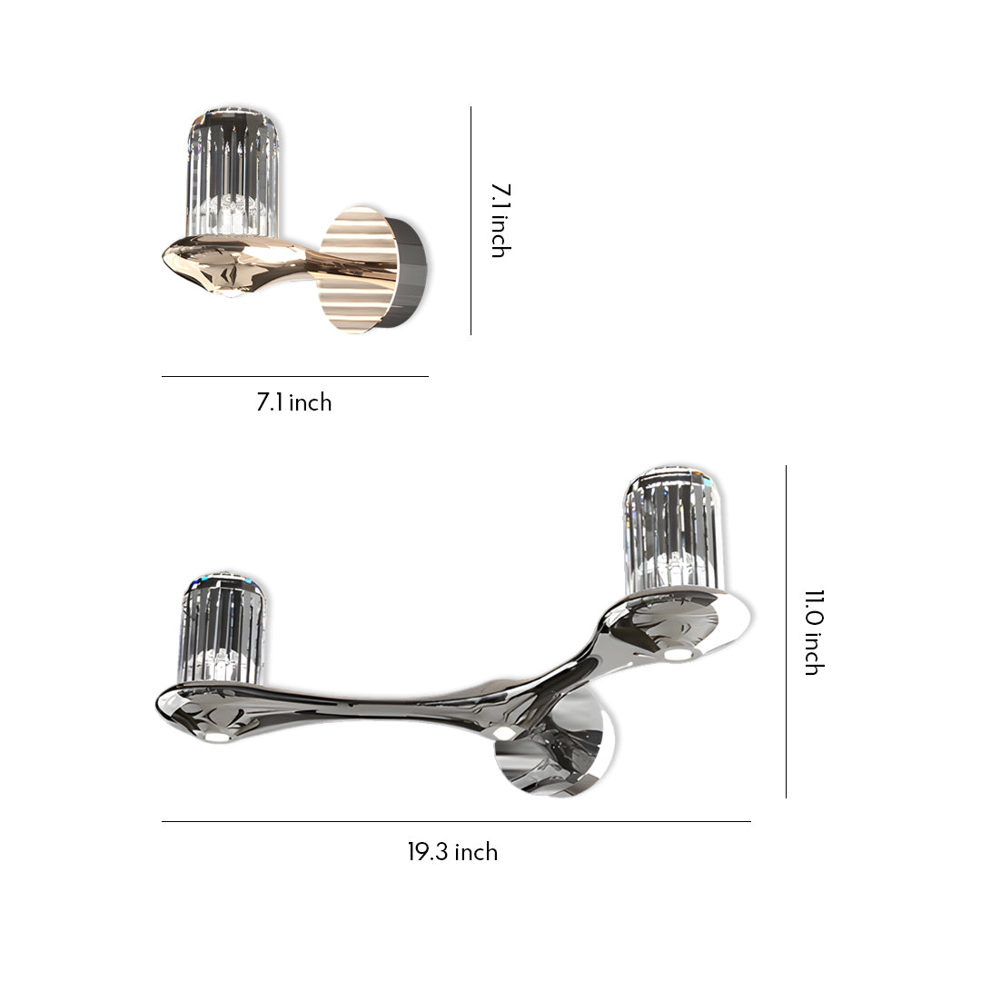 Minimalist Crystal Wall Sconce — Copper, Gold Finish, LED, Three-Color Dimming (3000K/4500K/6000K), Single or Double Head