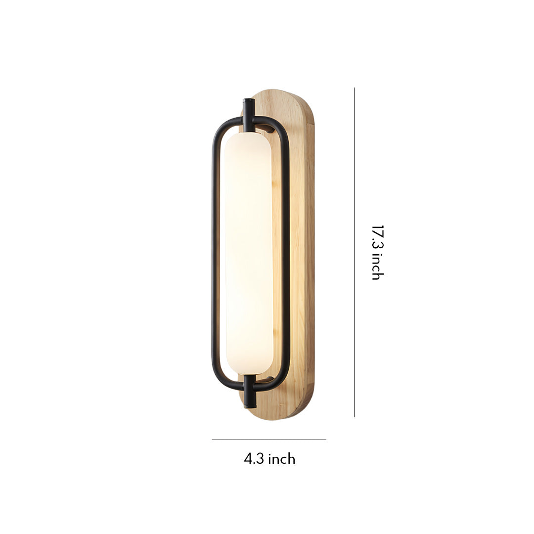 Minimalist Iron Wall Sconce — Acrylic Shade, 18W LED, 3-Step Dimming, Walnut / Wood Finish