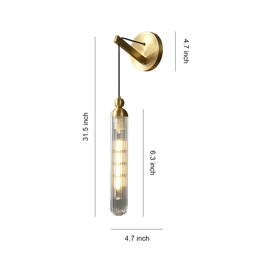 Minimalist Brass Wall Sconce — Full Brass Frame, Transparent Glass Shade, E14, Hardwired