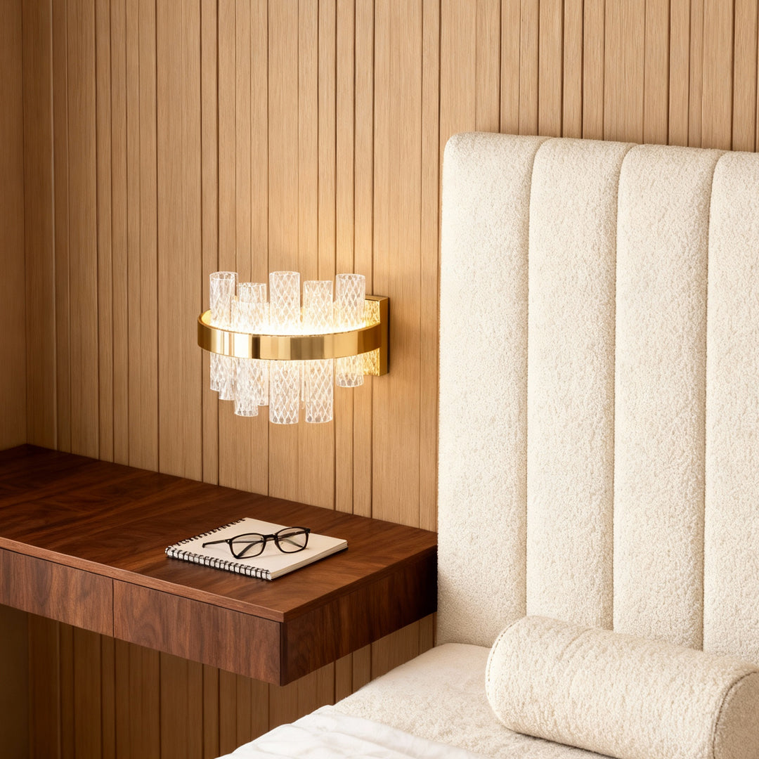 Modern Glass Wall Sconce — Stainless Steel, Champagne Gold, Three-Color Dimming (3000K/4500K/6000K), 1- or 4-Light