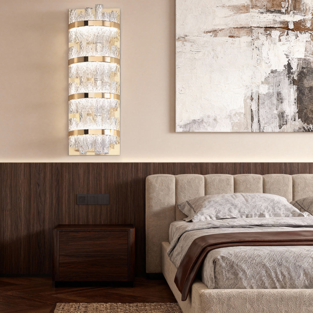 Modern Glass Wall Sconce — Stainless Steel, Champagne Gold, Three-Color Dimming (3000K/4500K/6000K), 1- or 4-Light