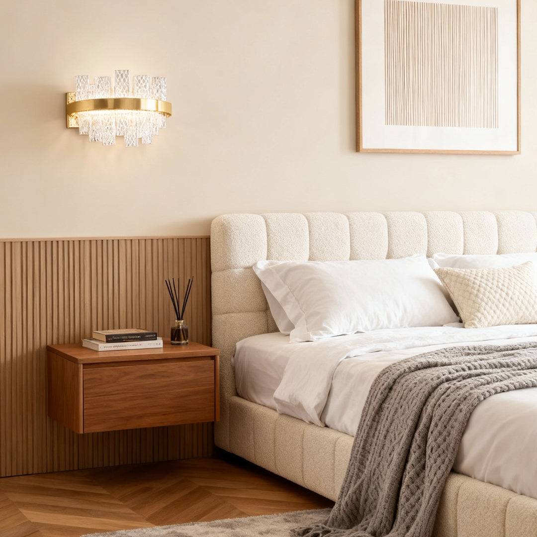 Modern Glass Wall Sconce — Stainless Steel, Champagne Gold, Three-Color Dimming (3000K/4500K/6000K), 1- or 4-Light