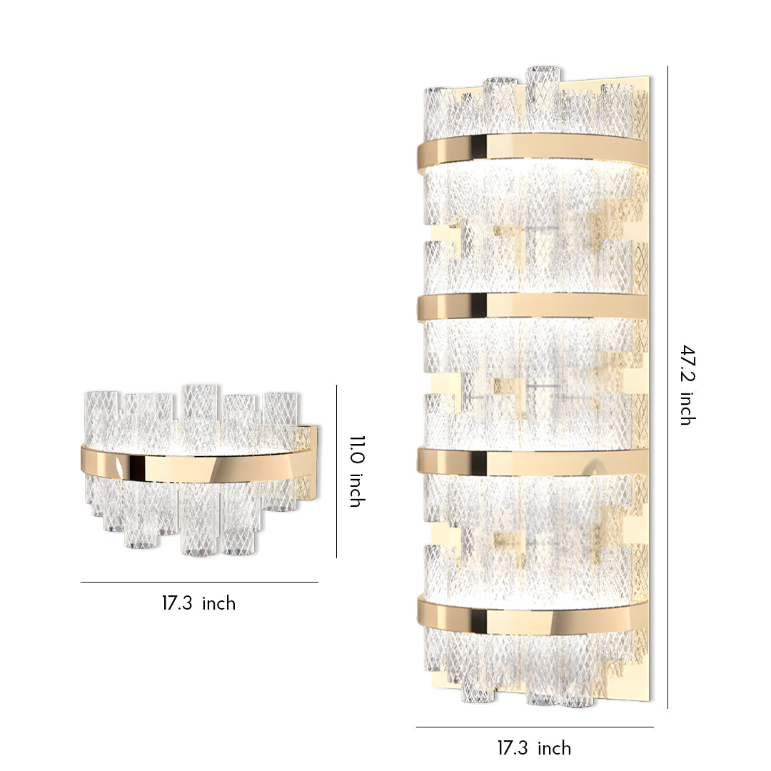 Modern Glass Wall Sconce — Stainless Steel, Champagne Gold, Three-Color Dimming (3000K/4500K/6000K), 1- or 4-Light