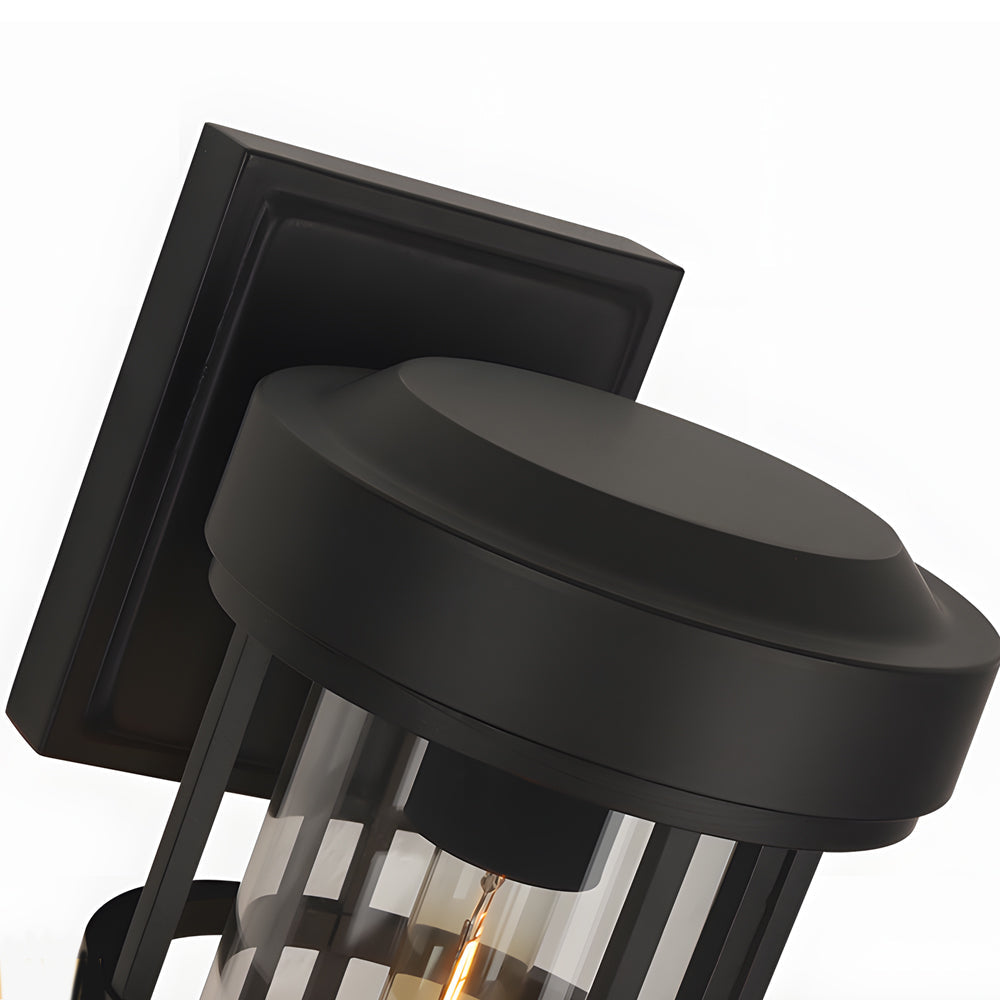 Cylindrical Outdoor Wall Sconce — Black Aluminum, Tempered Glass, E27 LED, IP54, 14.2" or 18.1"
