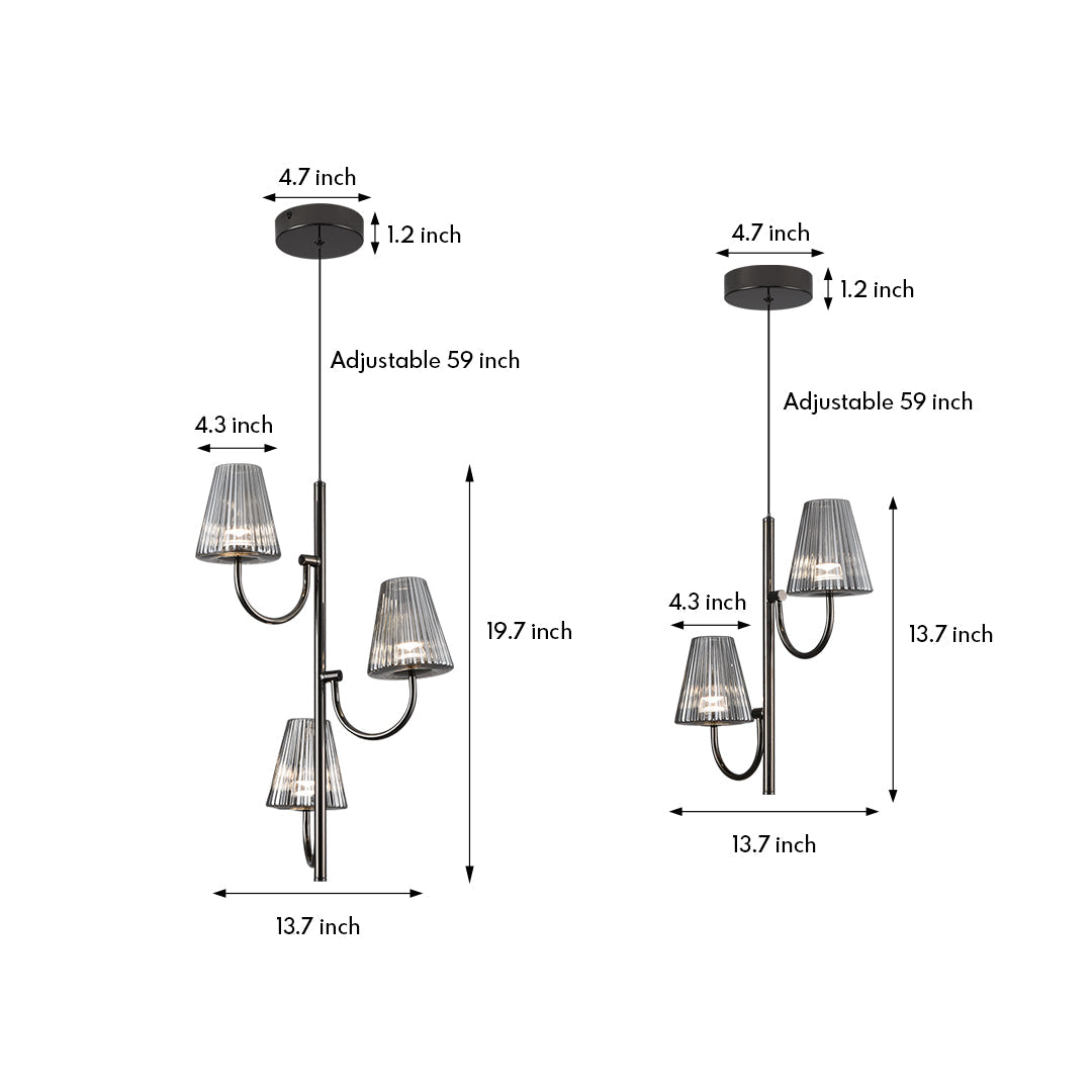 Minimalist Industrial Cone Pendant Light — Pearl Black Aluminum, Ash-Gray Glass, 2- or 3-Light, 12W / 18W, 3-Step Dimming