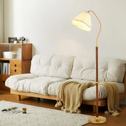 Elegant American Retro Standing Lamp with Walnut Base and Fabric Shade Luxe