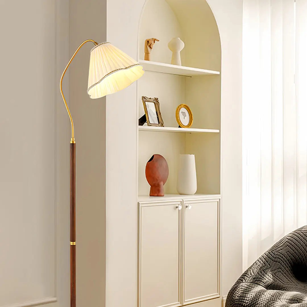 Elegant American Retro Standing Lamp with Walnut Base and Fabric Shade Luxe