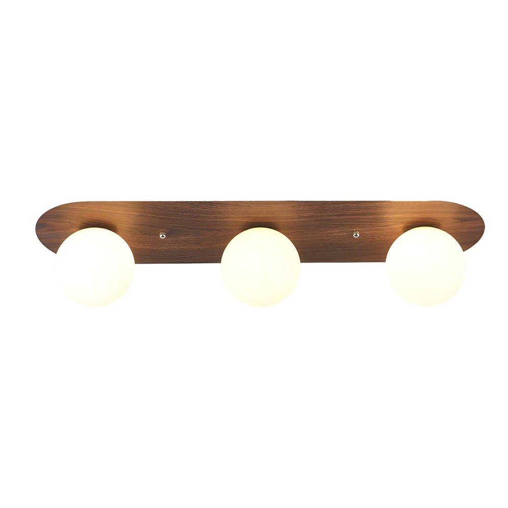 walnut flush mounted ceiling light with 234 milky white glass globes