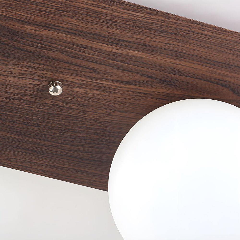 walnut flush mounted ceiling light with 234 milky white glass globes