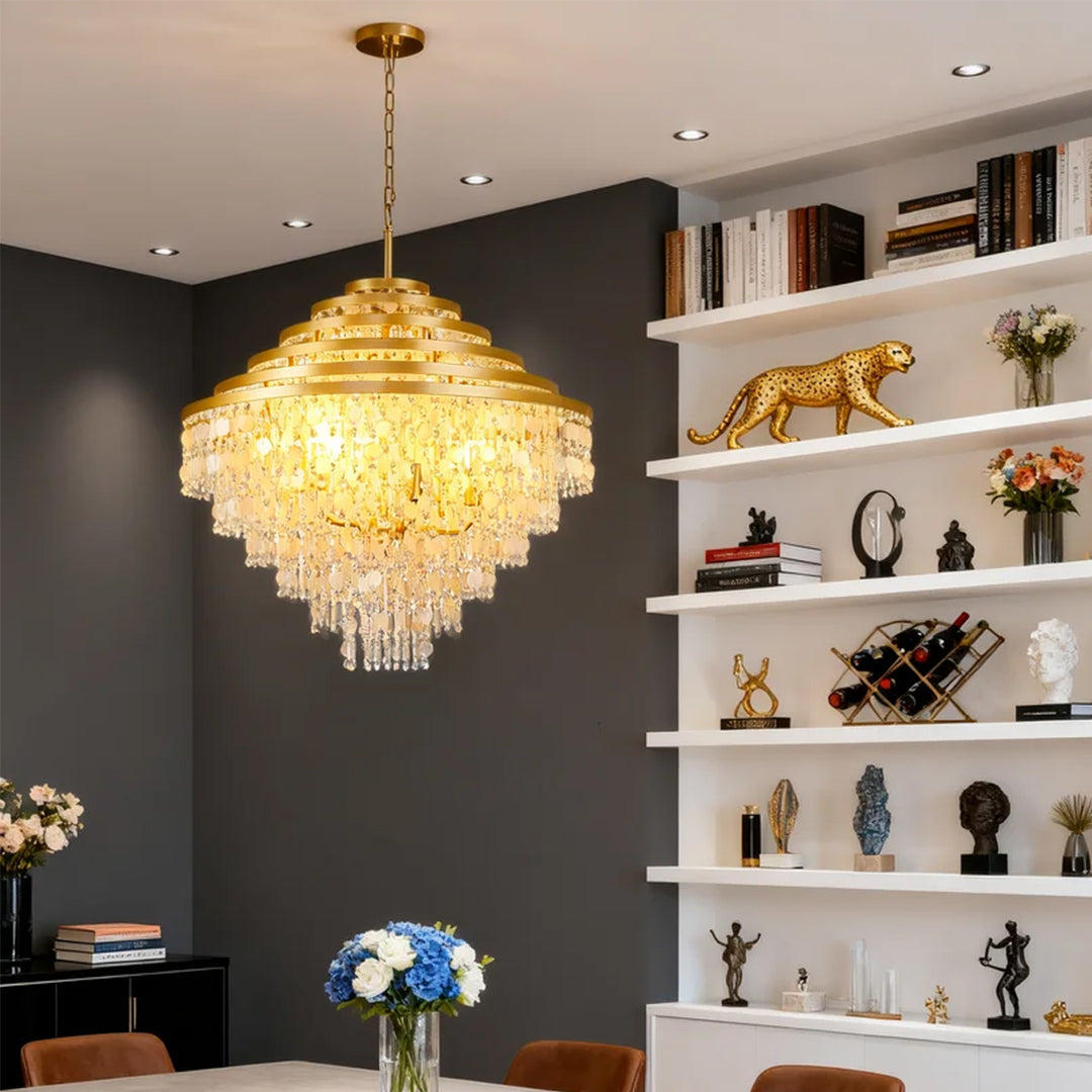 Gyro Seashell Chandelier — Gold Electroplated Metal, E12, Adjustable 1.8m Cord, 29.9" Diameter