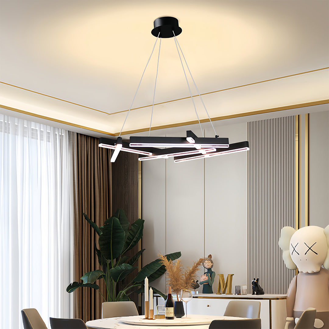 Geometric Branch Chandelier — Matte Black Aluminum, Acrylic, LED, Three-Step Dimming, 2 Sizes