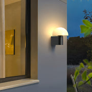 Geometric Hemisphere Outdoor Wall Sconce — Black Stainless Steel, Frosted Glass, 1-Light, IP65, Hardwired