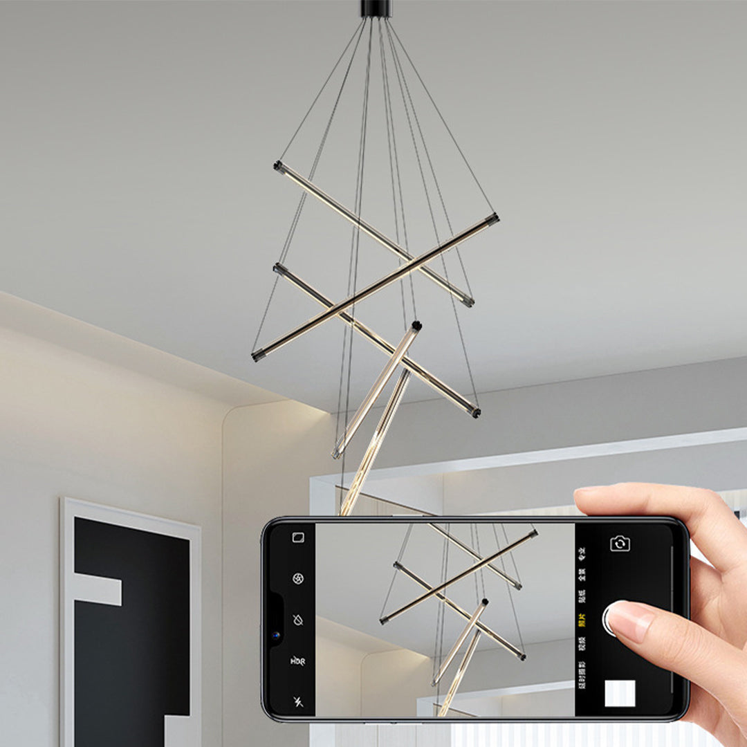 Minimalist LED Linear Chandelier — Stainless Steel & Acrylic, 3/5/7-Light, 36W–140W, 4000K RA97, Black or Gold