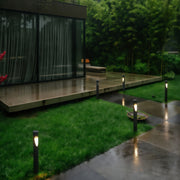 Minimalist Cylindrical LED Bollard Light — Aluminum & Clear Glass, 7W / 9W, IP65, DC24V Hardwired, Gray or Coffee Brown, 4 Heights
