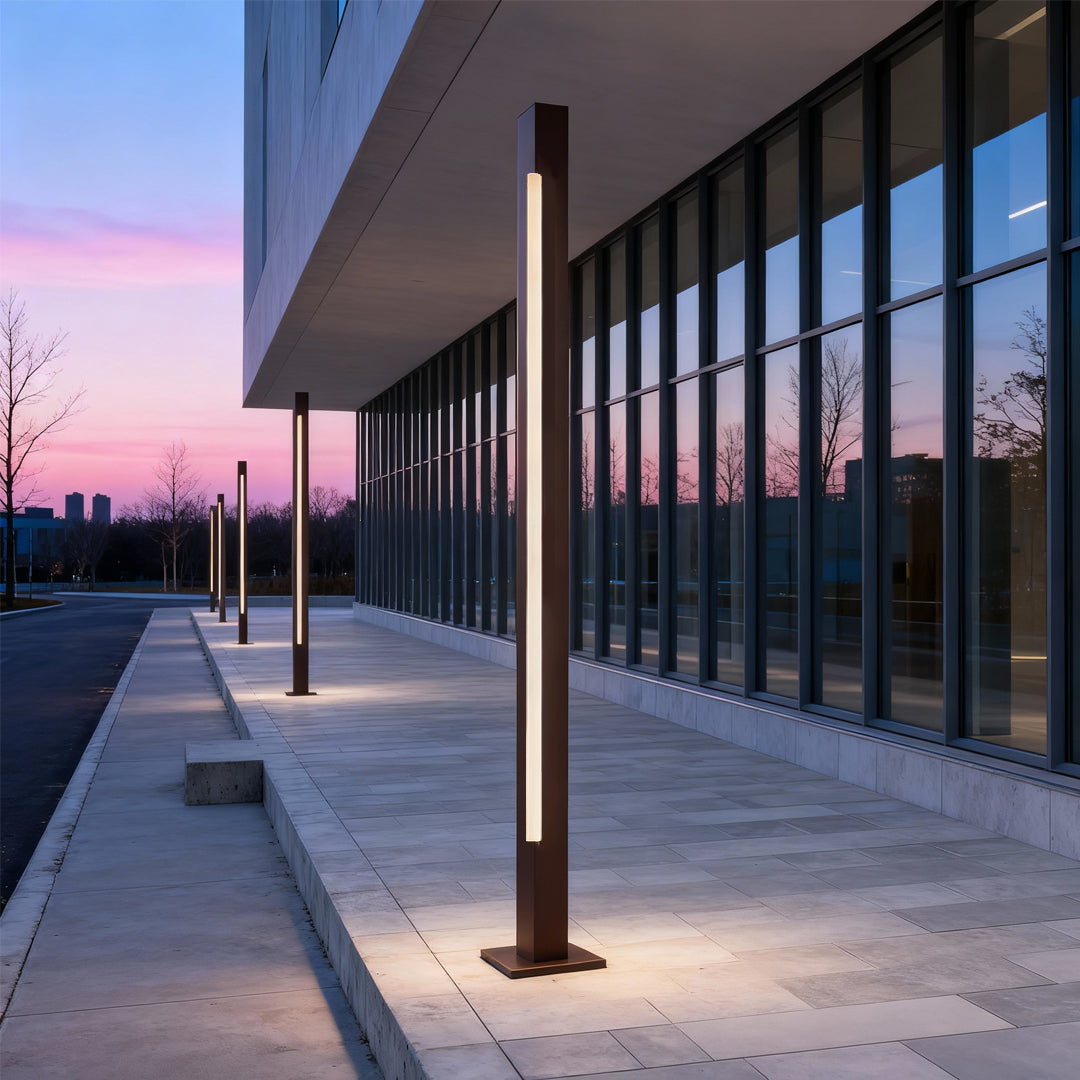 Outdoor LED Bollard Light — Aluminum, IP65, CRI 90, DC24V Hardwired, 5W–12W, 13.8"–35.4" Heights, Sand Coffee or Sand Gray