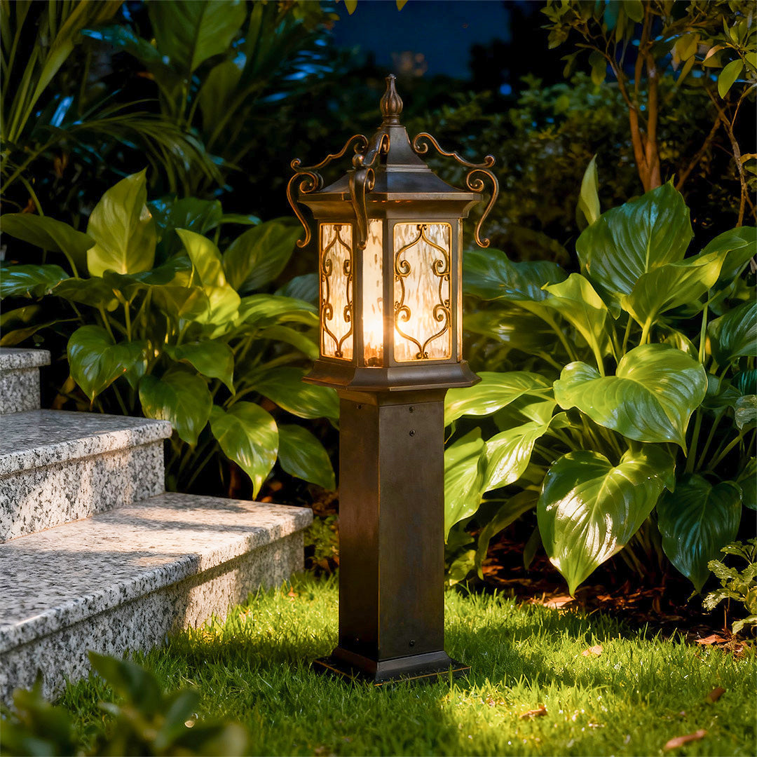 Vintage Outdoor Landscape Post Light — Coffee Aluminum with Glass Shade, E27, IP65, Two Sizes